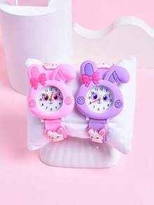 2pcs/Set Girls' Cartoon Long Ear Rabbit Soft Silicone Strap Children's Pointer Watch, Student Creative Animal Pattern Quartz Wristwatch - Multicolor - View 9