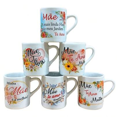 Kit Jogo Conjunto 6 Caneca Mãe - Porcelana Branca Legìtima