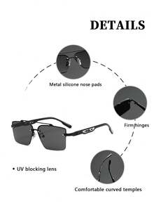 Unisex Double-Bridge Rimless Polygon Square Metal Sunglasses - UV Protection Driving Casual Glasses, Business Style Couple Sunglasses - Multicolor - View 7