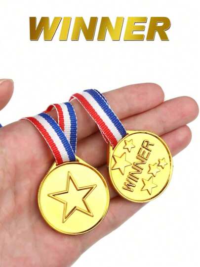 50pcs Gold Plastic Award Medals, Sports Competition Medals, Contest Medals, Birthday Party Gifts, Classroom Incentive Rewards