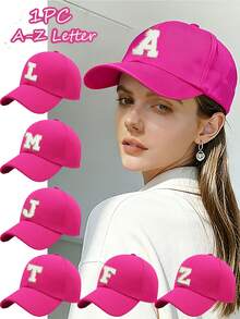 Y2K刺绣男女通用A-Z 26字母防晒透气时尚棒球帽，适合日常休闲和外出街头穿着 - 玫紅色 - 查看 1