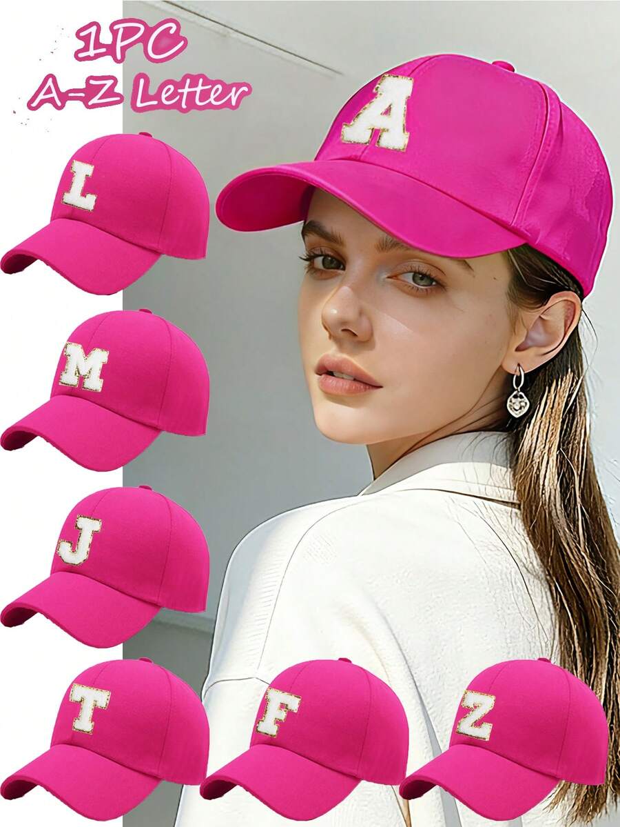Y2K刺绣男女通用A-Z 26字母防晒透气时尚棒球帽，适合日常休闲和外出街头穿着 - 玫紅色 - 查看 1