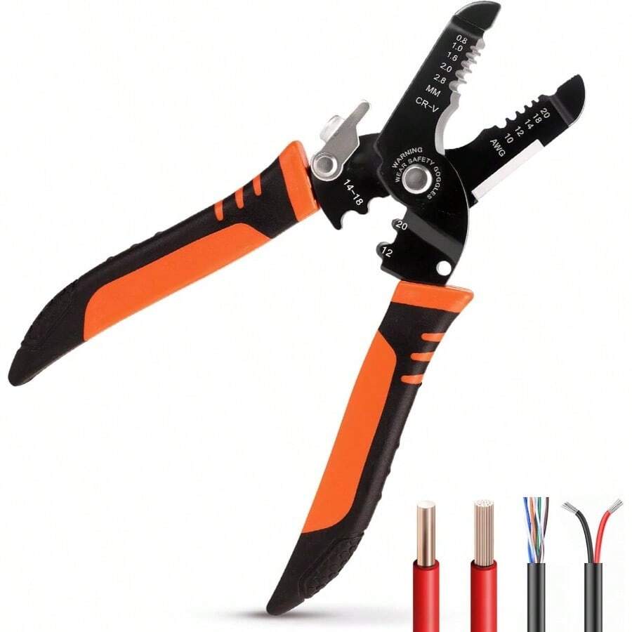 Wire Stripper, Professional 5 - In - 1 Wire Strippers, Wire Cutters Crimpers, 10 - 20 AWG Pliers Crimp Stripping, Cutting, Crimping, Sharpening, Clamping - Orange - 查看 1