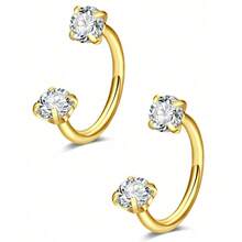 2PCS Stainless Steel Zirconia Horseshoe Ring Piercing Nose Ear Belly Rings Women Cartilage Helix Earrings Daith Piercing Jewelry - Nose Ring - View 8
