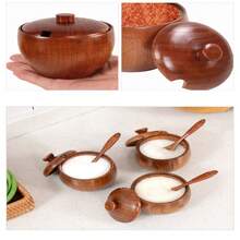 Wooden Seasoning Jar Spice Container Household Retro Salt Bowl With Cover Sugar Seasoning Box Condiment Can Creative Kitchen Gadgets - Multicolor - View 8