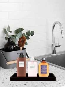 Bathroom Vanity Tray, Mini Soap Dispenser, Small Perfume And Jewelry Dish, Trinket Holder, Candle Tray, Bath Organizer Kitchen Sink Narrow Soap Dish Silicone - Black - View 3