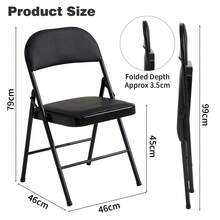 Mcc Direct Folding Chairs, Faux Leather Foldable Chairs With Metal Frame And Padded Seat, Easy To Fold And Store For Home, Office, Dining And Reception (4Pcs) - Black - View 3