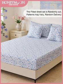 Bộ ga trải giường 3 món in họa tiết hoa - Vải nỉ polyester màu xanh dương, ga phủ nệm họa tiết hoa kèm 1/2 vỏ gối, phù hợp với nệm dày 9-12 inch, thích hợp cho gia đình và ký túc xá, đạt chứng nhận OEKO-TEX. - Nhiều màu - Xem 2