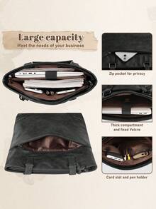 NEWHEY 防水PU皮革男士公文包，大容量笔记本电脑包，办公/商务旅行笔记本电脑包 - 彩色 - 查看 3