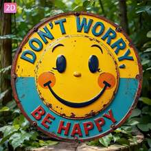 2D 平面 1 件裝「Don't Worry! Be Happy!」牆面藝術標誌，亮黃色笑臉搭配粗體藍色字母，室內/室外激勵禮品，適合辦公室、健身房、學校、心理健康空間與辦公室裝飾 - 多色 - 查看 4