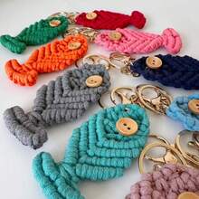 手工编织时尚创意鱼形钥匙扣棉绳简约吊坠包包配饰汽车挂件手机挂饰 - 彩色 - 查看 10