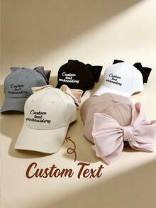 Customizable Large Bow Decor Embroidered Detail Baseball Cap, Suitable For Women's Daily Wear - Multicolor - View 1