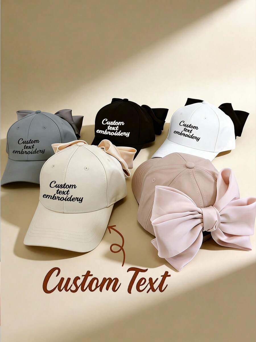 Customizable Large Bow Decor Embroidered Detail Baseball Cap, Suitable For Women's Daily Wear - Multicolor - View 1