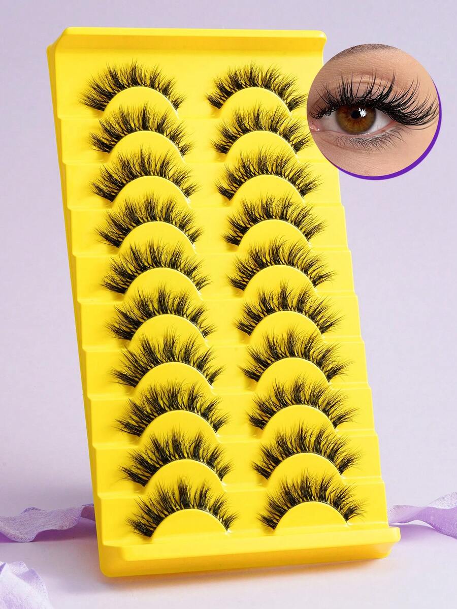 10 Pairs Thick Curly Criss-Cross Natural Looking False Eyelashes, High Volume - View 1
