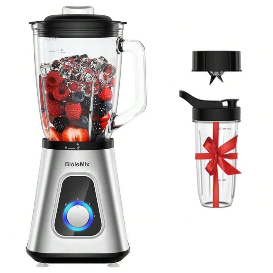 2-In-1 Smoothie Blender With Glass Bottle And Pulse Function BioloMix SF701 - Silver - View 1