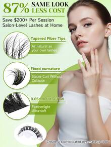 270片D型卷翘浓密3D假睫毛套装，10-18mm，DIY单片假睫毛，操作简单，含睫毛胶水、睫毛镊子，家用美妆套装（60+80+100片，10-18mm套装），日常约会妆容 - 黑色 - 查看 6