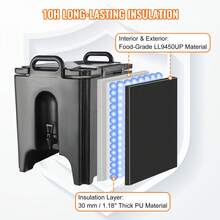 Insulated Beverage Dispenser  10 Gallon, Fo Od-Grade LL9450UP Hot And Cold Beverage Server Thermal Drink Dispenser Cooler With 1.18 In PU Layer Two-Stage Faucet Handle  For Restaurant Drink Shop - 黑色 - 查看 3