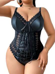 2026 Sexy Hot Girl Side-Waist Strap Tight French Bodysuit Lace Low-Cut Plus Size Lingerie Cross-Border - Black - View 5