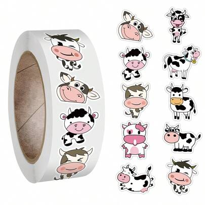 500Pcs Strawberry Cow Stickers Roll, For Water Bottles, Scrapbook, Journaling, Laptop, Etc. For Party Favors Birthday Decorate Sticker Roll, For Walls, Envelopes, Birthday And Greeting Cards