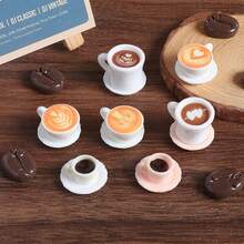 树脂仿真咖啡杯食物玩具盘碟奶油娃娃屋景观微缩装饰，仿真拉花咖啡杯咖啡豆牛奶DIY首饰配件 - 彩色 - 查看 4