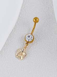 1pc Delicate Flower Pendant Belly Button Ring, Suitable For Women's Daily Wear, Dates, Parties - Yellow Gold - View 4
