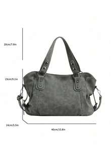 Retro Minimalist Large Capacity Fashion Student/Work Commute Tote Bag - Green - View 6