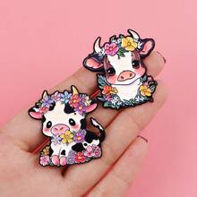 可爱卡通猫牛珐琅徽章动物虎鲸搞笑浣熊语录胸针金属翻领别针徽章背包服装配饰珠宝朋友礼物 - 黑色 - 查看 8