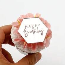 10个生日快乐六边形金色镜面银色亚克力纸杯蛋糕装饰 - 查看 6