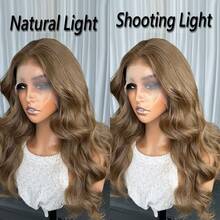 Karniklon 13x4 蕾丝前假发，18 英寸波浪卷合成假发，150% 密度，无胶蕾丝前假发，耐热纤维假发，适合日常、派对、节日、初学者使用 - 棕色 - 查看 7