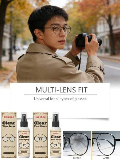 100ML,Jakehoe Glasses Anti-Fog Spray Maintenance Glasses Lens Glass Blurred Grinding Clear Vision Renovation Spray.