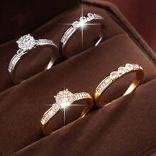 一套复古风格方形主石+长方形副石女士戒指，适合婚礼、订婚、日常佩戴和约会。 - 戒指套裝 - 查看 1