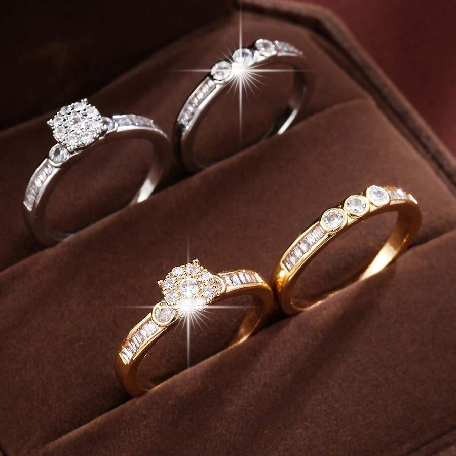 一套复古风格方形主石+长方形副石女士戒指，适合婚礼、订婚、日常佩戴和约会。 - 戒指套裝 - 查看 1