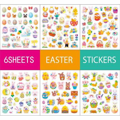6pcs Easter Stickers, Cartoon Cute Rabbit & Egg Decorative Stickers For Scrapbooking, Diary, Notebook, Calendar, Reward Stickers, Back To School