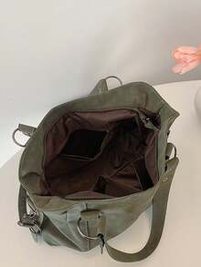 Retro Minimalist Large Capacity Fashion Student/Work Commute Tote Bag - Green - View 5