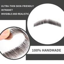 逼真全手工绑扎山羊胡假胡，蕾丝隐形假胡子，适用于万圣节装扮、男士化妆、娱乐/戏剧/派对/电影道具（黑色） - 彩色 - 查看 3