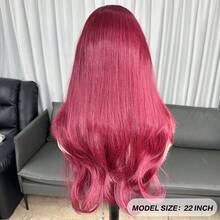 13x4 Burgundy Lace Front Wig Kanekalon Futura Hair 22 Inch Long Wave Highlight Wigs Curtain Bangs, Glueless Kanekalon Hair Resistant Synthetic Hair Wigs Free Part 150% Density Ready To Wear Synthetic Wigs For Daily Party Festival Holiday Use Beginner Friendly Wigs Transparent Lace Wigs - Burgundy - View 6