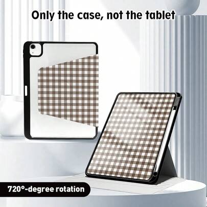 1 件格子图案翻盖平板电脑保护套，带笔槽、720 度旋转支架、PU 皮革材质，具备自动休眠/唤醒功能，适用于华为、荣耀、苹果等平板电脑品牌，适合返校季、情人节等场合。