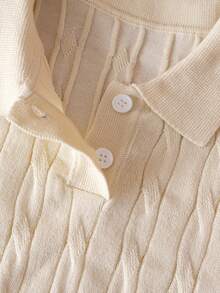 Boys' Solid Color Cable Knit Polo Shirt Short Sleeve Lightweight Sweater, Suitable For School & Everyday Wear, Spring/Summer/Autumn - Apricot - View 4