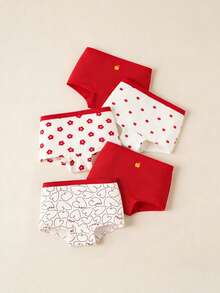 Balabala 5 piezas de ropa interior de algodón para niñas, suave y transpirable, calzones sin restricción - tono rojo blanco - Ver 2