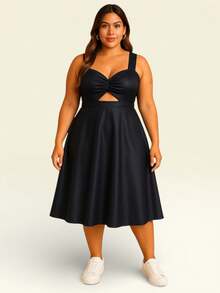 Midi Dress With Straps And Front Opening In Suplex Cirrê Synthetic Leather Ref: 264 - màu đen - Xem 4