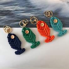 手工编织时尚创意鱼形钥匙扣棉绳简约吊坠包包配饰汽车挂件手机挂饰 - 彩色 - 查看 4