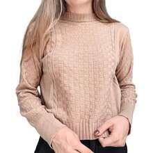 Women's Basic Modal Blouse With High Neck, Textured Knit Fabric, Winter Style, Delicate, Julook Knit, Cable Stitch, Daily Wear - Beige - View 2