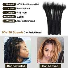Dreadlock Human Hair Extensions 6-16 Inch 0.6cm Width 30 60 Strands Handmade Braiding Crochet Hair Bulk For Locs Repair Braids - S1B - View 3