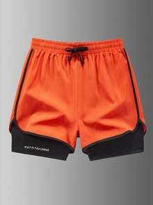 2-In-1 Men's Gym Shorts, Breathable Quick-Dry Printed Workout Shorts For Spring/Summer Outdoor Running & Fitness - Orange - View 5