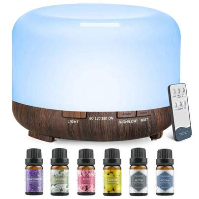 1 ชิ้น 500มล. 5V 2A เครื่องพ่นอโรมาแบบใช้ USB รุ่น SQ5 พร้อมชุดน้ำมัน 6 ชนิด, เครื่องพ่นอโรมาน้ำมันหอมระเหยที่ออกแบบมาพร้อมระบบปิดอัตโนมัติ (เมื่อน้ำหมด) และไฟ 7 สี, มาพร้อมรีโมทคอนโทรล, เหมาะสำหรับห้อง, สำนักงาน, สปา