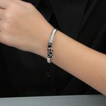 1pc Luxury Ins Style Crystal Inlaid Lock Design Stainless Steel Bracelet, Accessory For Women - Small Lock Bracelet - View 5