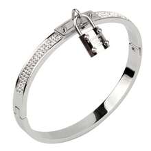 1pc Luxury Ins Style Crystal Inlaid Lock Design Stainless Steel Bracelet, Accessory For Women - Small Lock Bracelet - View 11