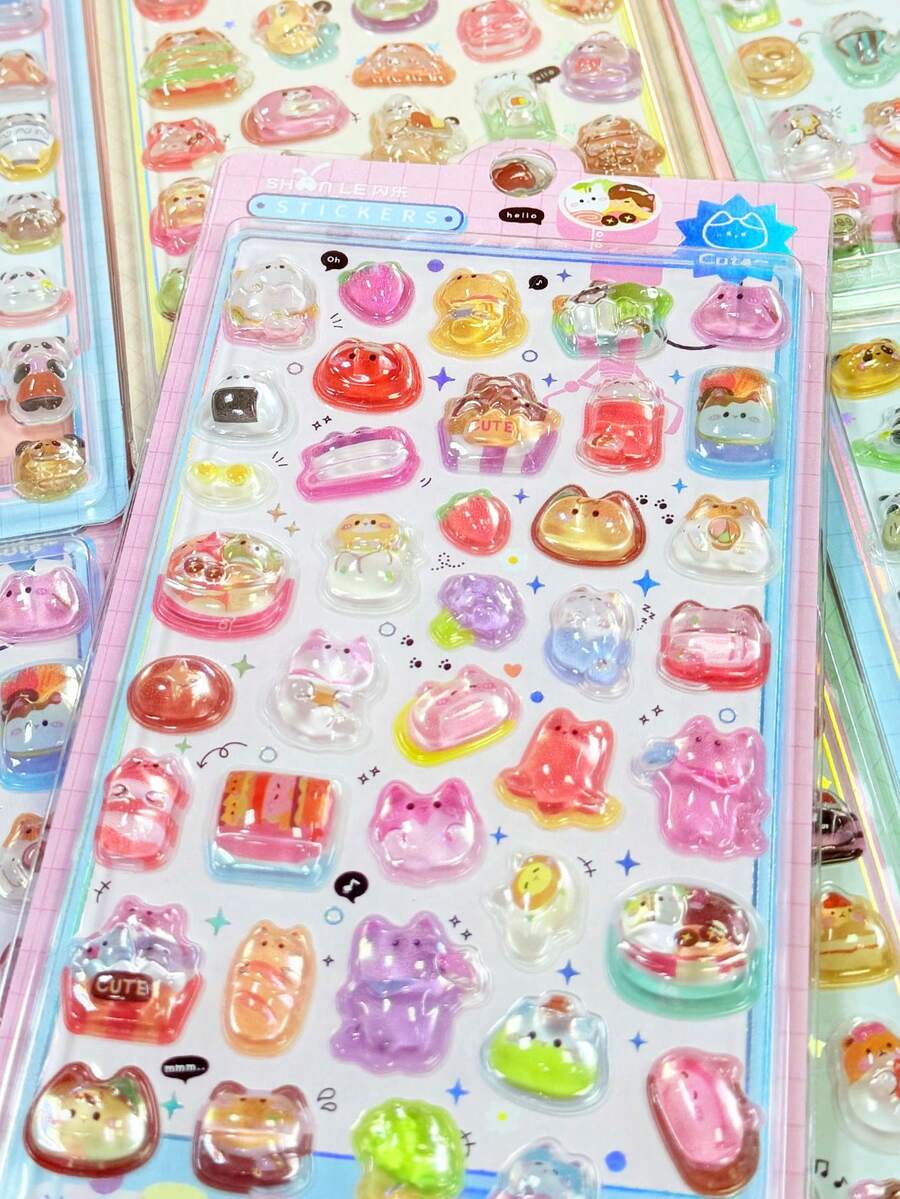 3D/DIY Stickers, Transparent Solid Stickers, Interchangeable Collectible 3D Stickers, Reusable Self-Adhesive DIY Decorative Stickers, Children's Interactive Stickers, Daily Decorative Stickers, Party Decorative Stickers, Children's Sticker Games, Office And School Decorative Stickers - Multicolor - View 1