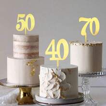 1pc/3pcs Minimalist Gold Acrylic Number 18 21 30 40 50 60 Anniversary Birthday Party Cake Topper - Multicolor - View 7