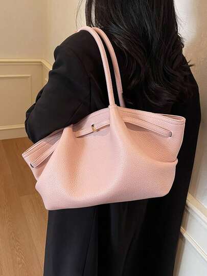 1 geantă de mână pentru femei cu capacitate mare, piele PU cu aspect retro în relief, geantă tote Anko roșie cu capacitate mare, decor cu curea, geantă de umăr din material PU, stil minimalist retro la modă, potrivită pentru cumpărături și uz zilnic de către femei